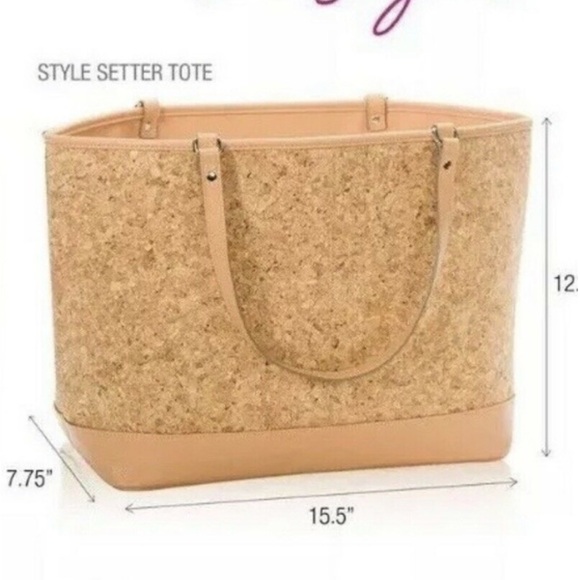Thirty One Jewell Setter Tote / Shoulder Bag Cork Metallic Accents Faux Leather - Picture 3 of 16